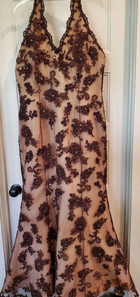 Jovani copper brown sequin formal dress